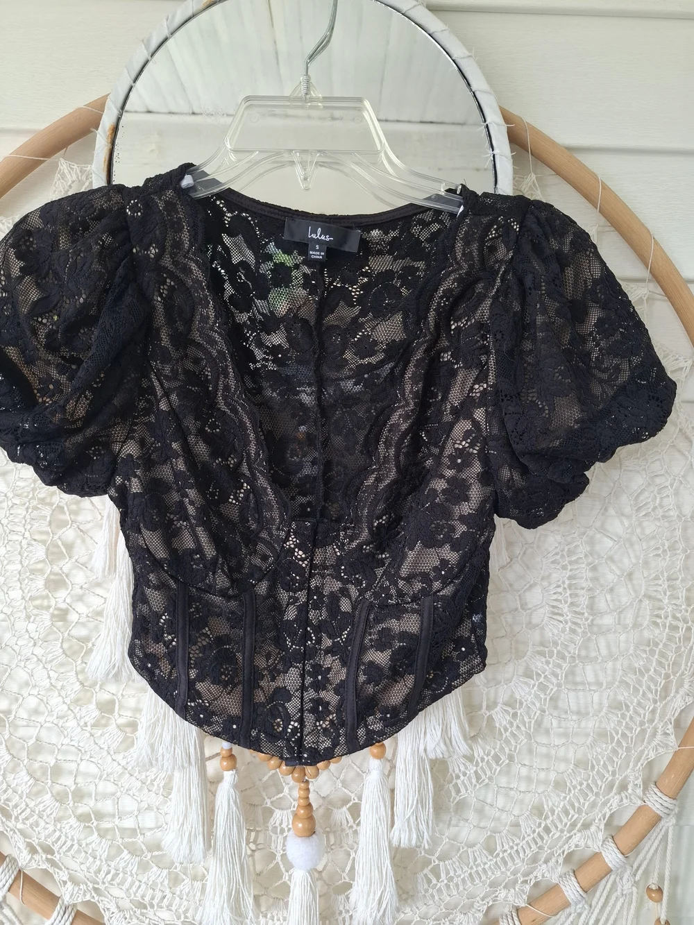 Lulus Sultry Black Lace Corset Crop Top Size Small - Picture 3 of 5